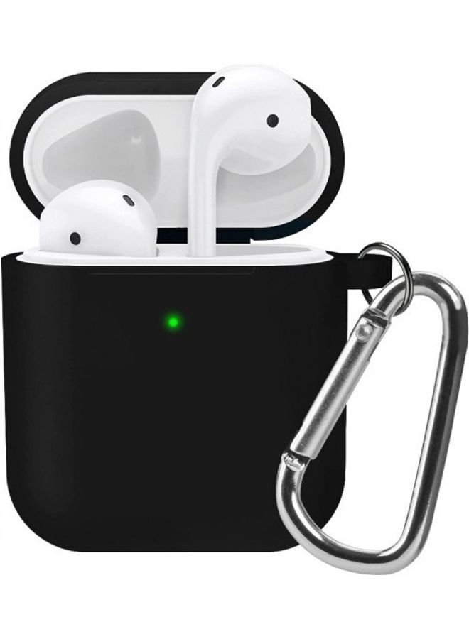 MARGOUN Apple AirPods 1st and 2nd Generation Protective Silicone Case Cover Skin with Key Chain Carabiner Black - Image 1