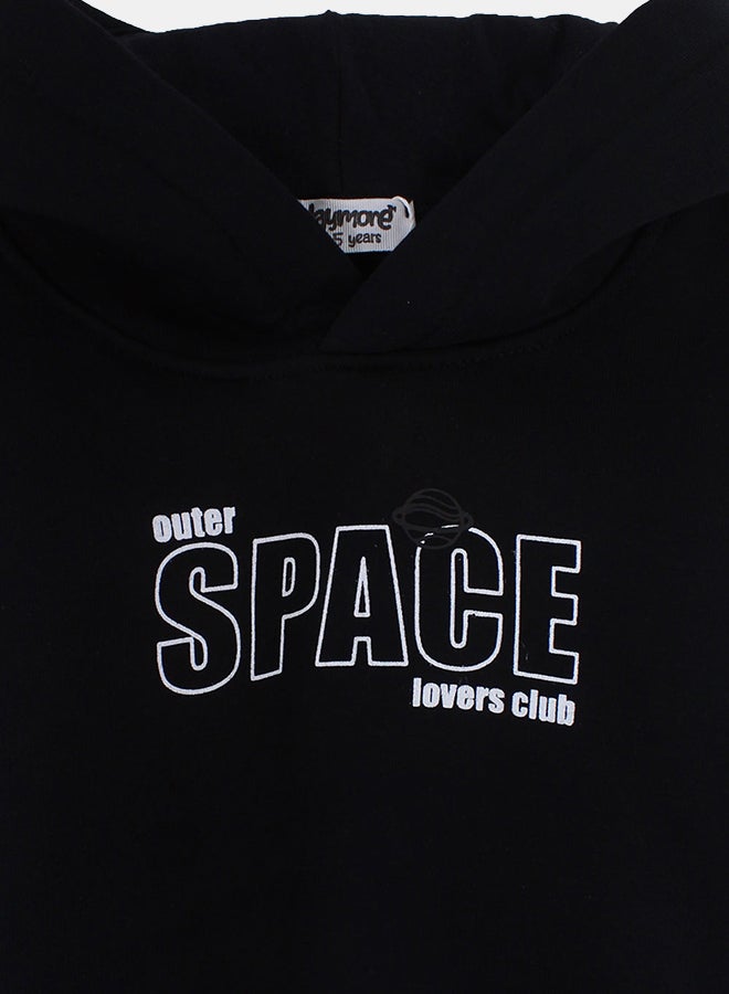 بلاي مور هودي قطني للأولاد باللون الأسود بطبعة "Outer Space" - Image 3
