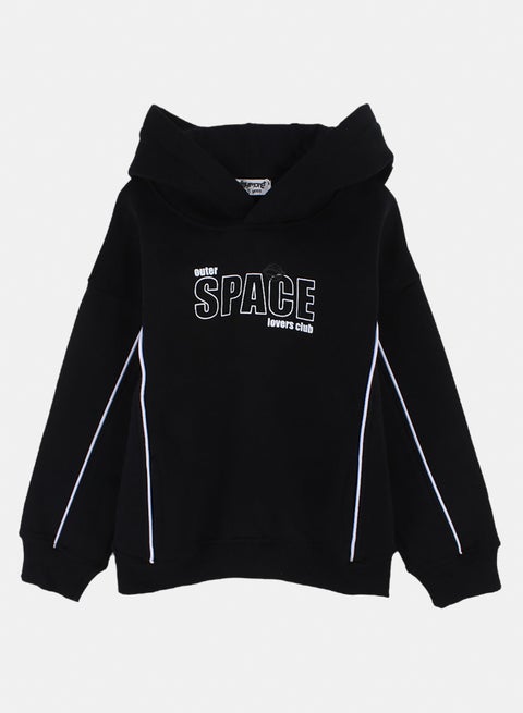 هودي قطني للأولاد باللون الأسود بطبعة "Outer Space"