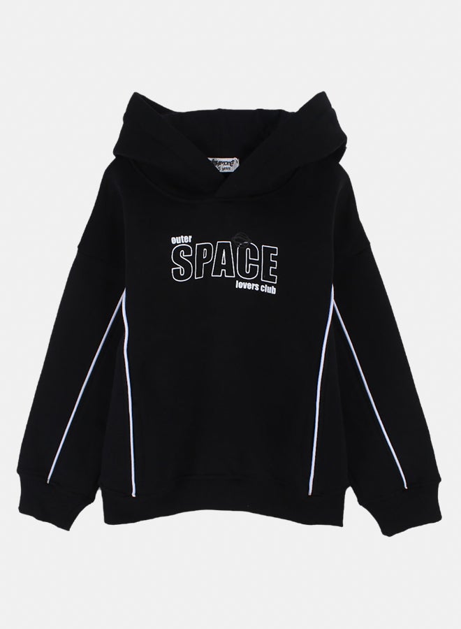 بلاي مور هودي قطني للأولاد باللون الأسود بطبعة "Outer Space" - Image 1