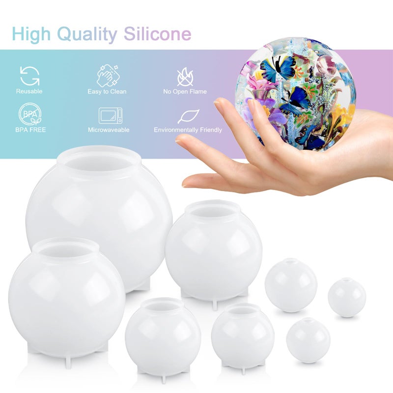 KISREL Sphere Resin Molds, 8 PCS Sphere Silicone Mold, Upgraded 3D Seamless Epoxy Moldsï¼ŒLarge Ball Shape Flower Resin Mold for Home Decor, Flowers Preservation - Image 4