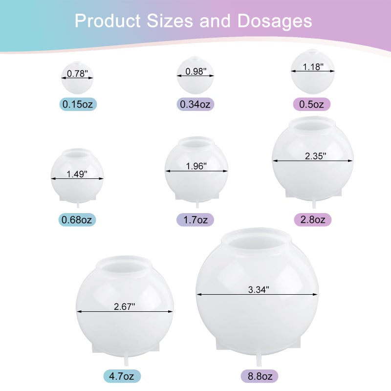 KISREL Sphere Resin Molds, 8 PCS Sphere Silicone Mold, Upgraded 3D Seamless Epoxy Moldsï¼ŒLarge Ball Shape Flower Resin Mold for Home Decor, Flowers Preservation - Image 2