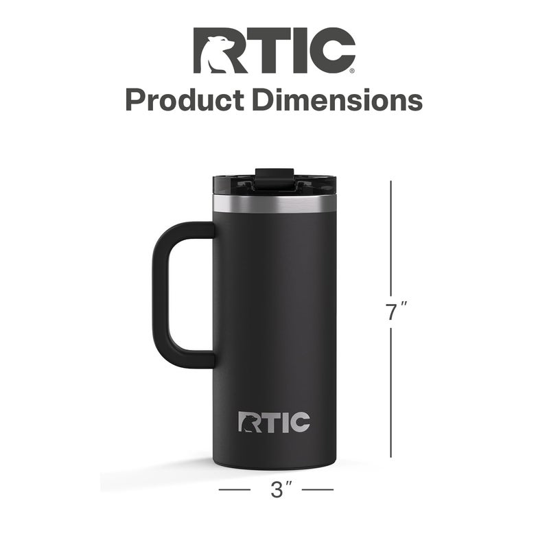 RTIC 16oz Road Trip Travel Mug with Lid and Handle, Ceramic Lined, Insulated, Stainless Steel, Metal, Double Wall Vacuum-Insulation, Portable Coffee, Tea Cup for Hot and Cold Drink, Black - Image 4