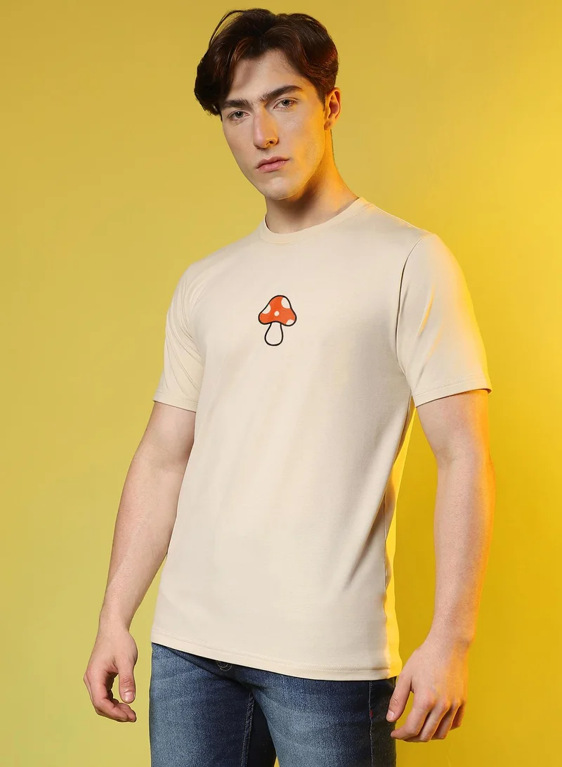 Campus Sutra Campus Sutra Men's Pale Yellow Printed Oversized Basic T-Shirt