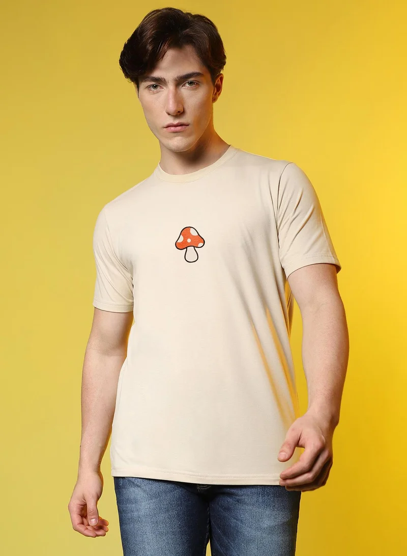 Campus Sutra Campus Sutra Men's Pale Yellow Printed Oversized Basic T-Shirt
