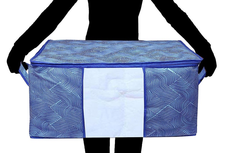 Kuber Industries Pack of 10 Rectangular Leheriya Design Underbed BagStorage OrganiserBlanket CoverExtra Large Size Pack of 10 Royal Blue NonWoven - Image 5