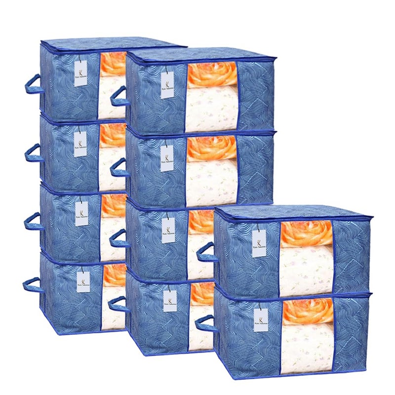 Kuber Industries Pack of 10 Rectangular Leheriya Design Underbed BagStorage OrganiserBlanket CoverExtra Large Size Pack of 10 Royal Blue NonWoven - Image 1