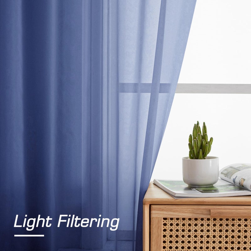 OWENIE Sheer Curtains 54 Inch Length 2 Panels Set  Royal Blue Clear Sheer Short Curtains for Small Window  Light Filtering Rod Pocket Curtain Sheers  2 Pcs 84 Width 54 Long  Royal Blue - Image 2