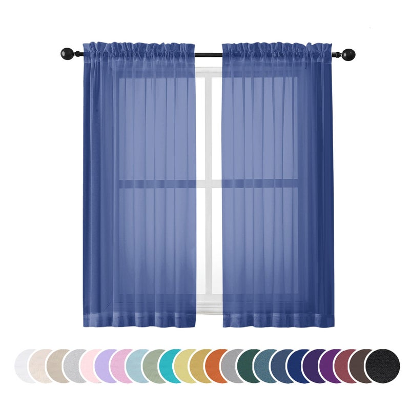 OWENIE Sheer Curtains 54 Inch Length 2 Panels Set  Royal Blue Clear Sheer Short Curtains for Small Window  Light Filtering Rod Pocket Curtain Sheers  2 Pcs 84 Width 54 Long  Royal Blue - Image 1