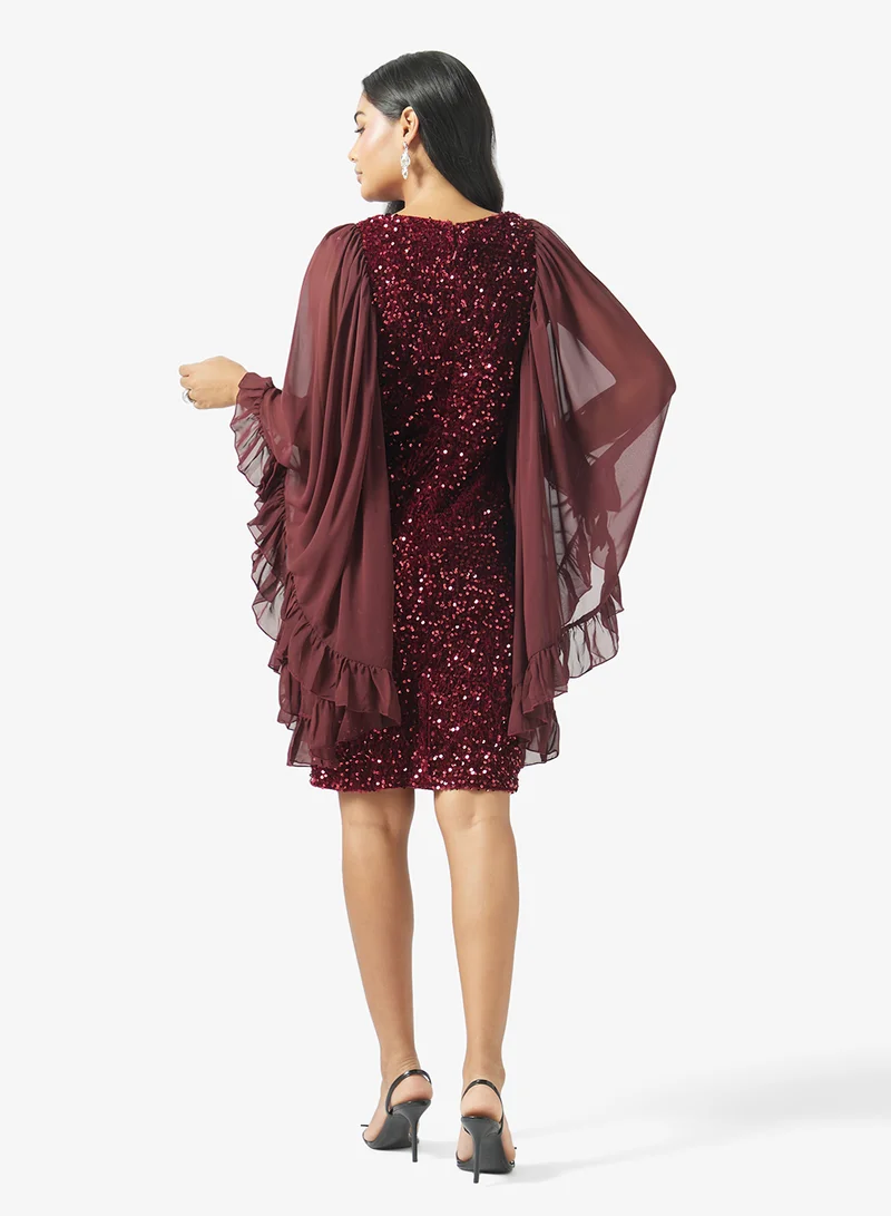 جولدن ابل Solid Sequin Detailed Mini Dress