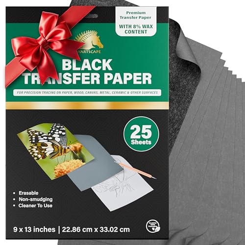 MyArtscape Graphite Transfer Paper - 9" x 13" - 25 Sheets - Waxed Carbon Paper for Tracing (Black) - Image 1