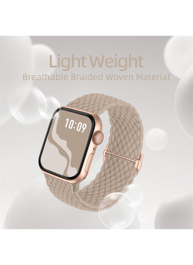 Braided Stretchy Solo Loop Compatible for Apple Watch Band 38mm 40mm 41mm 42mm 44mm 45mm 49mm for Women Men, Nylon Elastic Straps Wristbands for iWatch Series 8 7 6 SE 5 4 3 2 1 Ultra, 4Packs