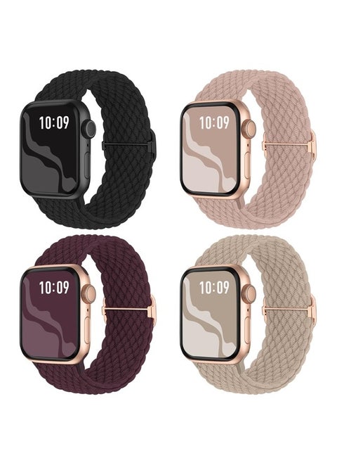 Braided Stretchy Solo Loop Compatible for Apple Watch Band 38mm 40mm 41mm 42mm 44mm 45mm 49mm for Women Men, Nylon Elastic Straps Wristbands for iWatch Series 8 7 6 SE 5 4 3 2 1 Ultra, 4Packs