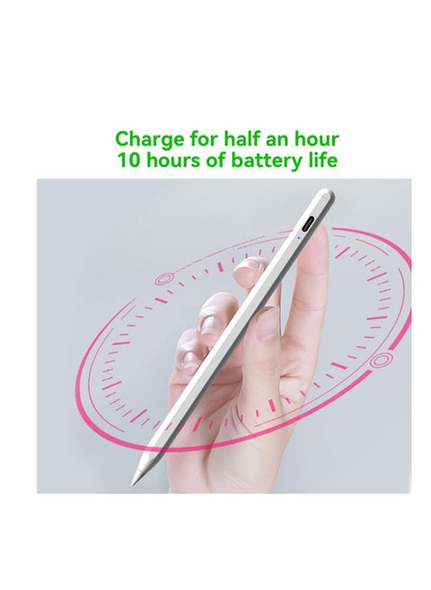 "Stylus Pen for Touch Screens - 2mm Fine Tip, Compatible with iPad, iPhone, Android Tablets, and Microsoft Surface - Rechargeable, No Delay, Scratch-Resistant Fiber Tip, Lightweight Metal Body, White"