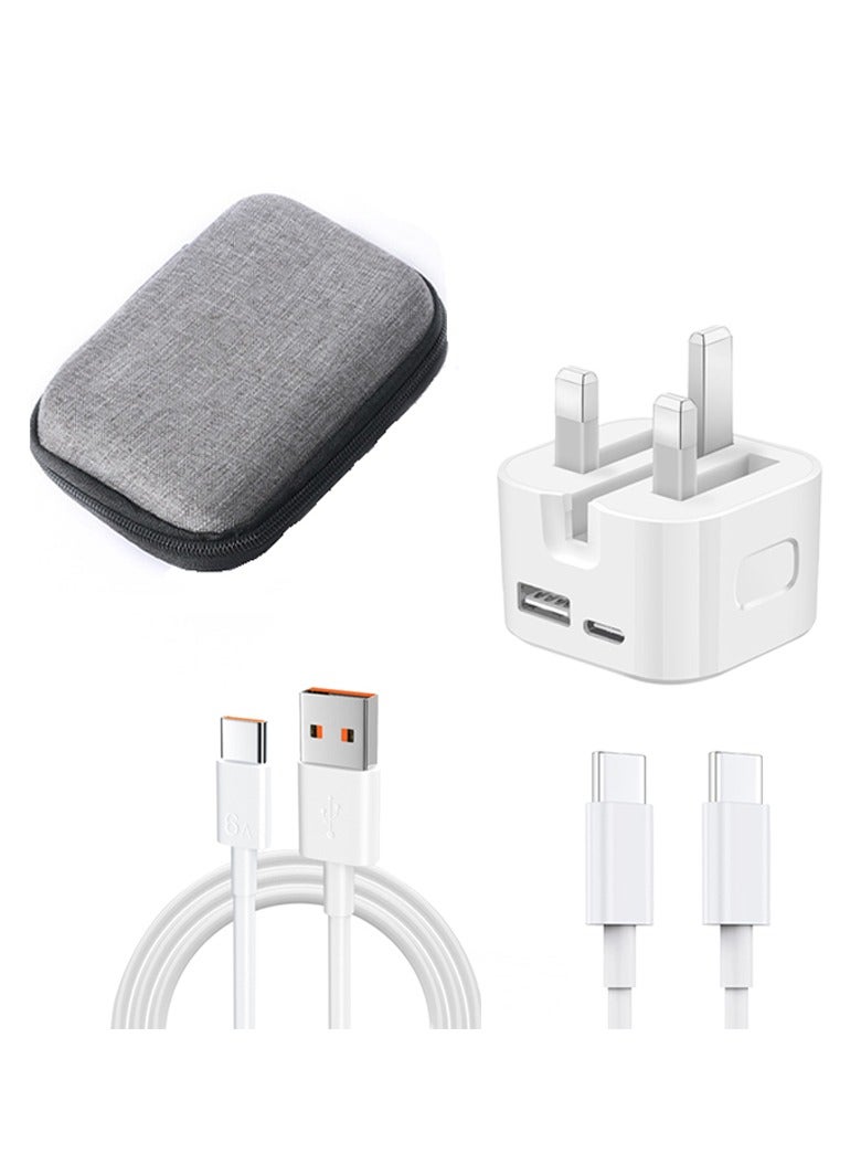 Youque 35W Dual Port USB Fast Charger Plug with Storage Bag,USB C Charger for iPhone 15 16 Series Apple Airpods Series Samsung Honor Huawei Xiaomi and More USB-C Cable Included White  - Image 1