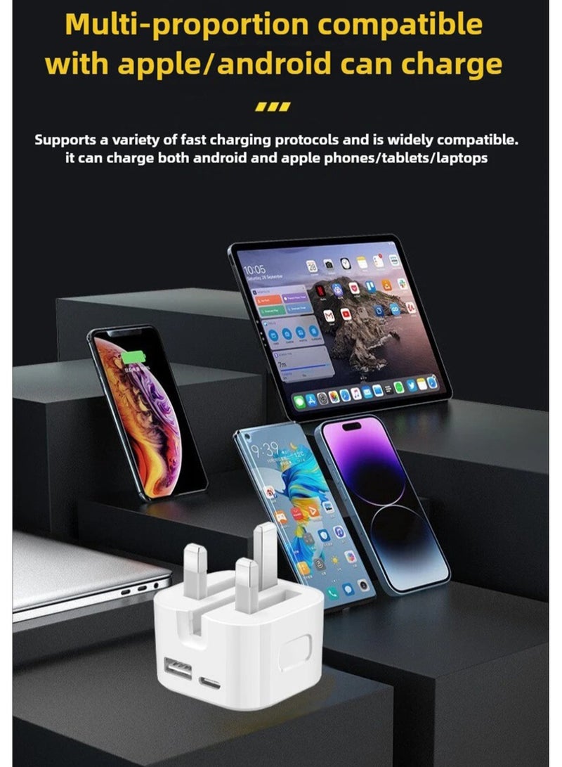 Youque 35W Dual Port USB Fast Charger Plug with Storage Bag,USB C Charger for iPhone 15 16 Series Apple Airpods Series Samsung Honor Huawei Xiaomi and More USB-C Cable Included White  - Image 3
