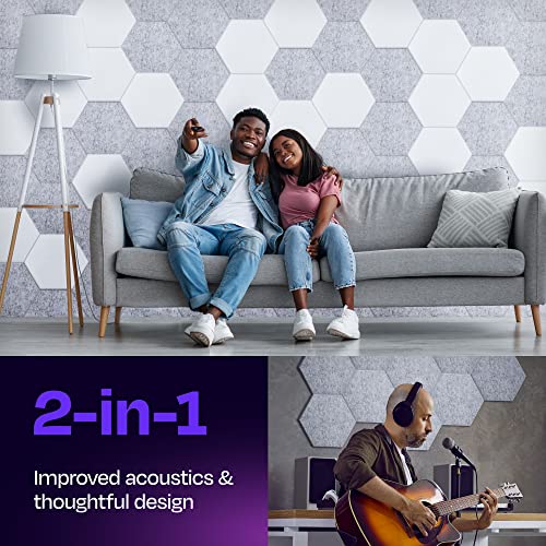 Ekkogo Acoustic Panels 12-Pack Soundproof Wall Panels 12"X10.4"X0.4" Sound Panels High Density Sound Dampening Panels - [Smoky White Hexagon] - Image 2