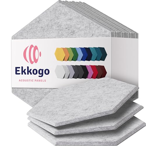 Ekkogo Acoustic Panels 12-Pack Soundproof Wall Panels 12"X10.4"X0.4" Sound Panels High Density Sound Dampening Panels - [Smoky White Hexagon] - Image 1