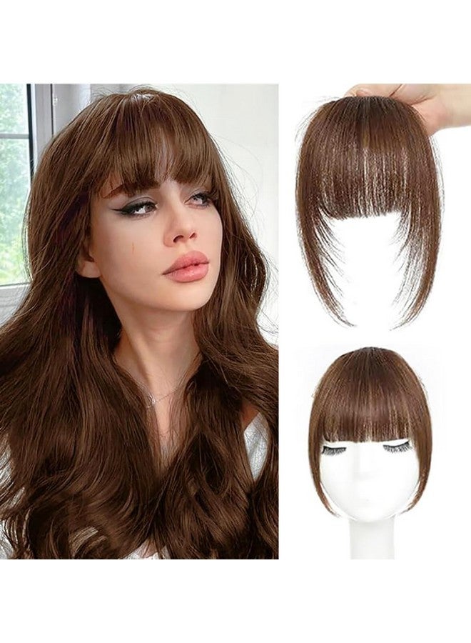 ORIGEN Clip in Bangs Real Human Hair Clip on Wispy Bangs Fringe with Temples Hairpieces Fake Front Bangs Extensions for Women Light Brown Color - Image 1
