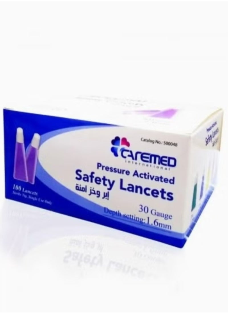 CAREMED 100 Safety Lancets -30 G - 1.6 mm  - Image 1