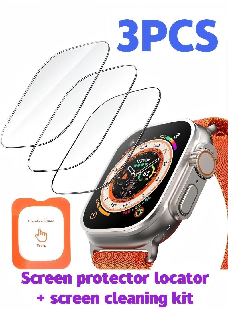 Tempered Glass Screen Protector for Apple Watch Ultra/Ultra 2 - 3 Pack Anti-scratch Protective Full Coverage Waterproof Bubble-Free HD 9H Clear Film for Watch Display Screen Accessories 49mm - Image 1