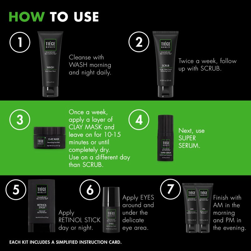 Tiege Hanley Skin Care Set for Men, Rejuvenation Routine, System Level 5, Face Wash, Scrub, Moisturizers, Eye Cream, Serum, Clay Mask, & Retinol Stick for Healthy Skin, Menâ€™s Skin Care, 8 Piece Kit - Image 5