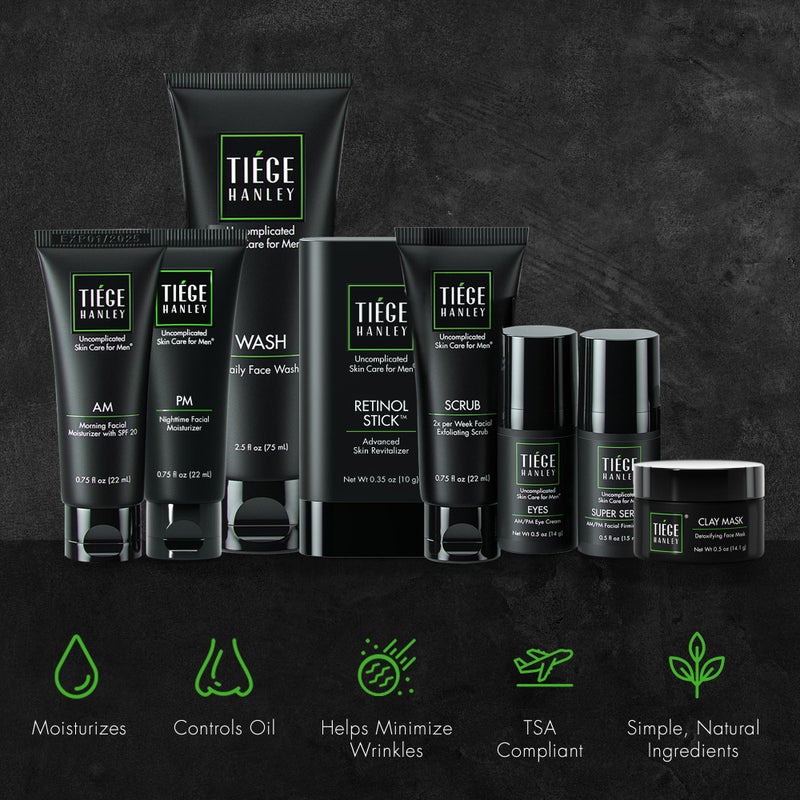 Tiege Hanley Skin Care Set for Men, Rejuvenation Routine, System Level 5, Face Wash, Scrub, Moisturizers, Eye Cream, Serum, Clay Mask, & Retinol Stick for Healthy Skin, Menâ€™s Skin Care, 8 Piece Kit - Image 4