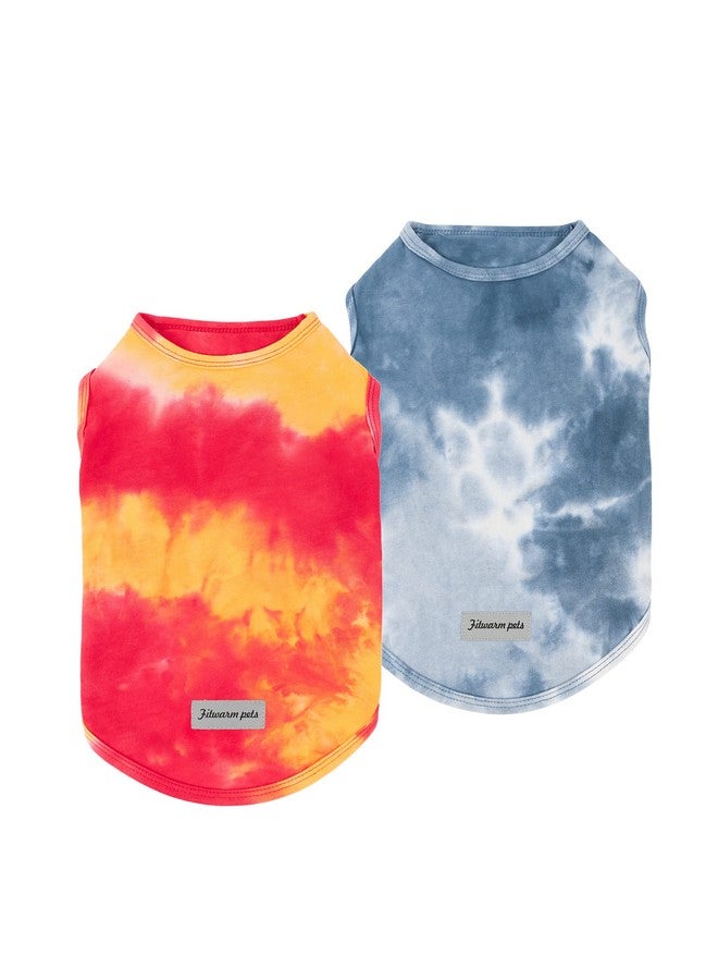 فيت وورم قميص فيت وورم للكلاب، عبوة من قطعتين، صبغات ربط، ملابس للكلاب الصغيرة والأولاد، ملابس للقطط الأليفة، قطن مسامي، برتقالي، أزرق، مقاس XXL - Image 1