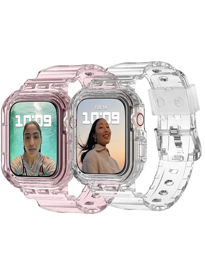 Sports Band for Apple Watch Series 7, Transparent Clear Soft Silicone Crystal Strap with Case, Compatible with Apple Watch Band Series 7 Clear 42mm 44mm 45mm, for Men, Women - Image 1