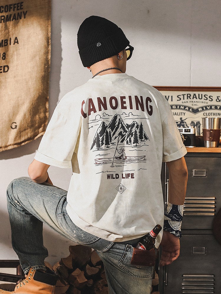 American Retro Heavyweight T-Shirt For Men Short-Sleeve Summer Cloud-Dyed Washed Trendy Loose Men'S Top - Image 1