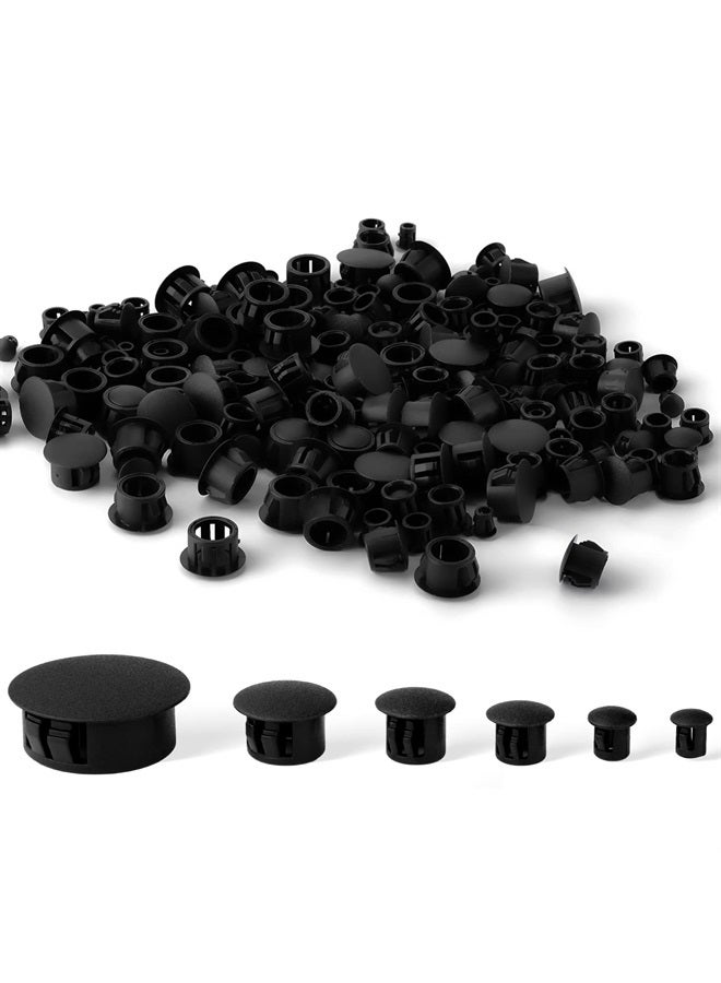 AIEX 6 أحجام سدادات ثقوب بلاستيكية، 3/16"، 1/4"، 3/8"، 1/2"، 5/8"، 3/4" سدادات ثقوب براغي أغطية بلاستيكية للأثاث مجموعة سدادات ثقوب لقفل أنبوب الأثاث خزانة (200 قطعة، أسود) - Image 1