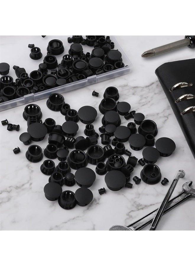 AIEX 6 أحجام سدادات ثقوب بلاستيكية، 3/16"، 1/4"، 3/8"، 1/2"، 5/8"، 3/4" سدادات ثقوب براغي أغطية بلاستيكية للأثاث مجموعة سدادات ثقوب لقفل أنبوب الأثاث خزانة (200 قطعة، أسود) - Image 3