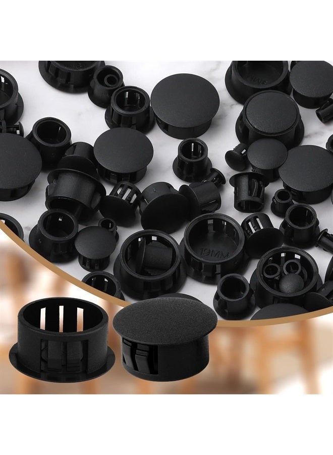 AIEX 6 أحجام سدادات ثقوب بلاستيكية، 3/16"، 1/4"، 3/8"، 1/2"، 5/8"، 3/4" سدادات ثقوب براغي أغطية بلاستيكية للأثاث مجموعة سدادات ثقوب لقفل أنبوب الأثاث خزانة (200 قطعة، أسود) - Image 4