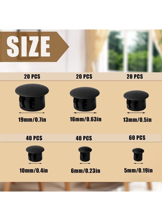 AIEX 6 أحجام سدادات ثقوب بلاستيكية، 3/16"، 1/4"، 3/8"، 1/2"، 5/8"، 3/4" سدادات ثقوب براغي أغطية بلاستيكية للأثاث مجموعة سدادات ثقوب لقفل أنبوب الأثاث خزانة (200 قطعة، أسود) - Image 2