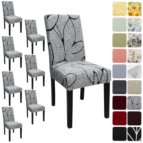 Keyroal Dining Room Chair Covers Set of 8, Stretch Printed Parsons Chair Slipcovers Spandex Removable Washable Kitchen Chair Protector Cover for Dining Room, Hotel, Ceremony - Image 1