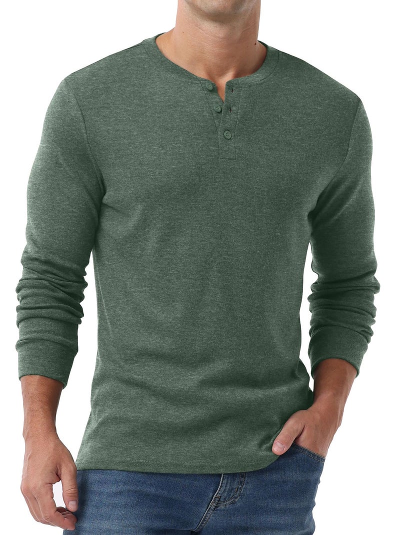 Sailwind Men's Henley Shirts Long Sleeve Casual Classic T-Shirts Button Henley Pullover Tee Green - Image 1