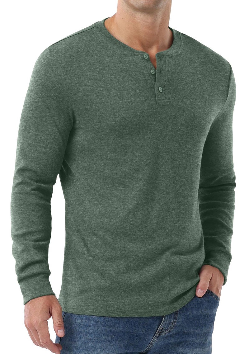 Sailwind Men's Henley Shirts Long Sleeve Casual Classic T-Shirts Button Henley Pullover Tee Green - Image 3
