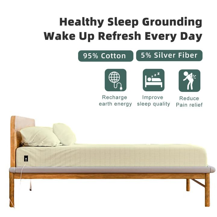 earthinglife Earthing Grounding Fitted Sheet with Earth Connection Cable Pure Silver Fiber Conductive Bed Sheet - Image 5