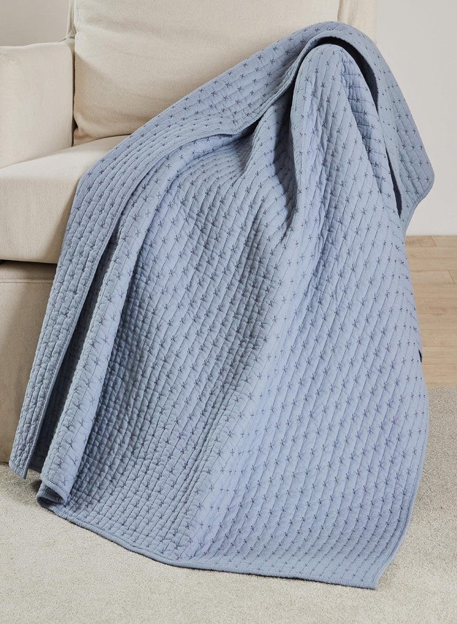 Levtex Home Levtex - Cross Stitch Chambray - Quilted Throw - 50x60in. - Cross Stitched Pattern - Reversible Pattern - Cotton Fabric - Image 2