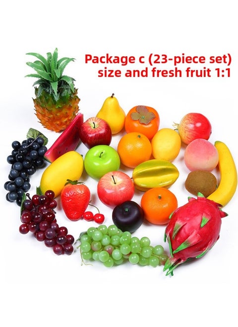 Applicable To Simulation Fruit And Vegetable Props Fake For Apple Banana Grape Shooting Model Window Decorations Plastic Fruit-Color:Fruit Package C(23 Pieces)