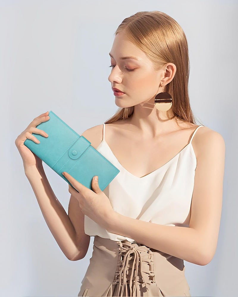 FEDUS Leather Premium Long Currency Holder,Passport Holder for Unisex, Wallet with Card Holder,Id Card,Ticket,Currency,Boarding Pass Slots RFID Protected Travel Accessories Organiser, Cyan - Image 4