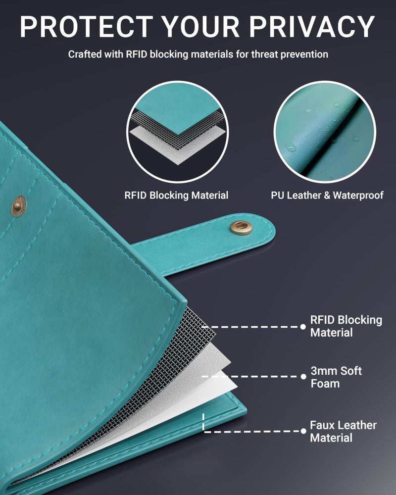 FEDUS Leather Premium Long Currency Holder,Passport Holder for Unisex, Wallet with Card Holder,Id Card,Ticket,Currency,Boarding Pass Slots RFID Protected Travel Accessories Organiser, Cyan - Image 2