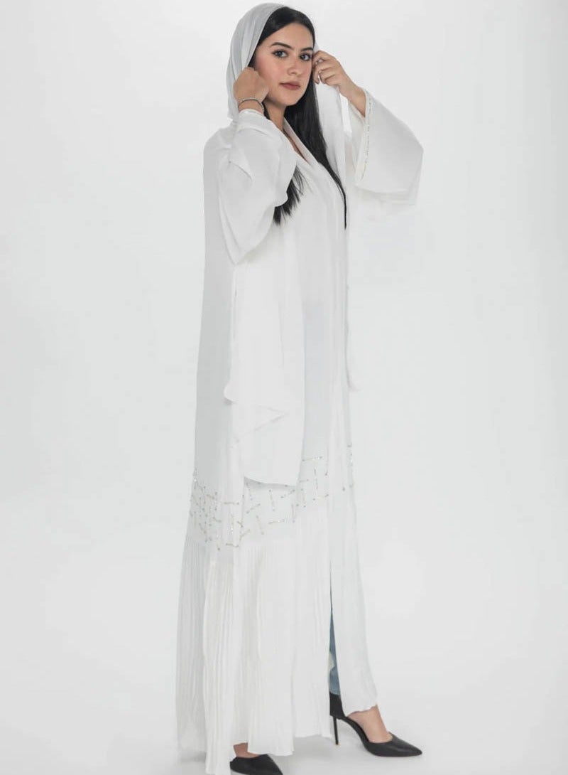 Aara Off White Abaya with Pleats and Gold Embellishments - Image 2