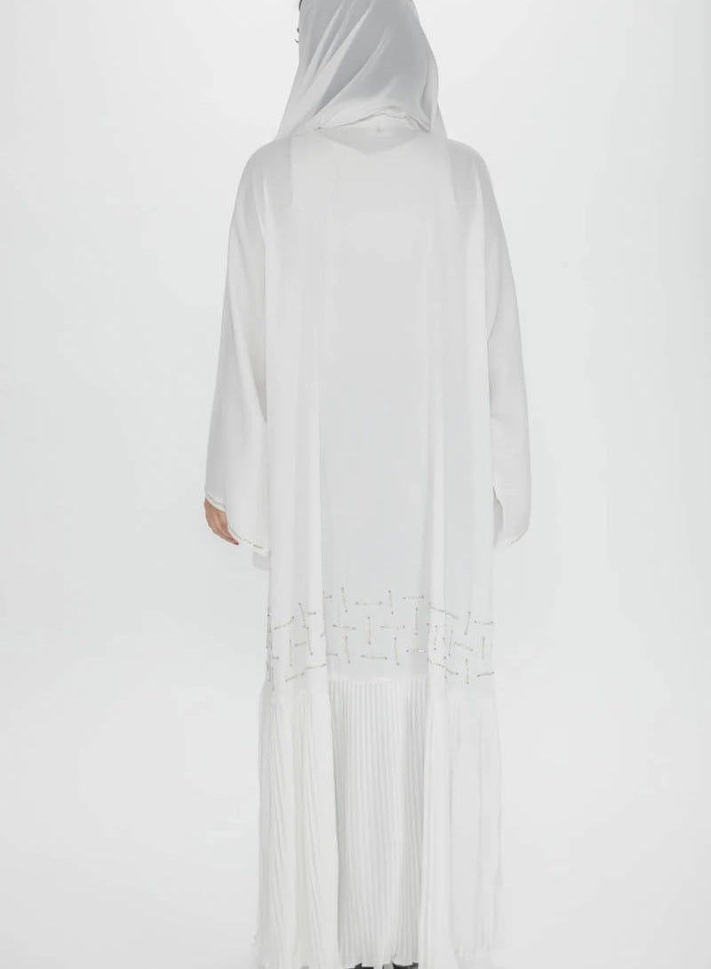 Aara Off White Abaya with Pleats and Gold Embellishments - Image 3
