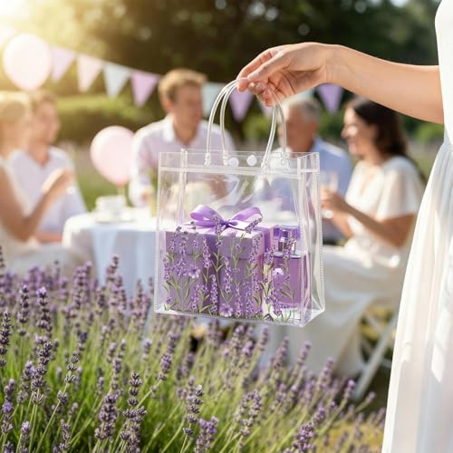 Resholder 24 Pcs Lavender Party Gift Bags Clear Lavender Goodie Bags with Handle 8 x 8 x 3.15 Inch Return Gift Wrap Totes for Guests Women Purple Themed Birthday Baby Shower Spring Party Supplies - Image 3