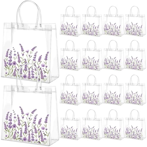 Resholder 24 Pcs Lavender Party Gift Bags Clear Lavender Goodie Bags with Handle 8 x 8 x 3.15 Inch Return Gift Wrap Totes for Guests Women Purple Themed Birthday Baby Shower Spring Party Supplies - Image 1