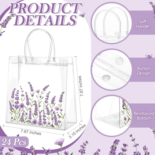 Resholder 24 Pcs Lavender Party Gift Bags Clear Lavender Goodie Bags with Handle 8 x 8 x 3.15 Inch Return Gift Wrap Totes for Guests Women Purple Themed Birthday Baby Shower Spring Party Supplies - Image 2