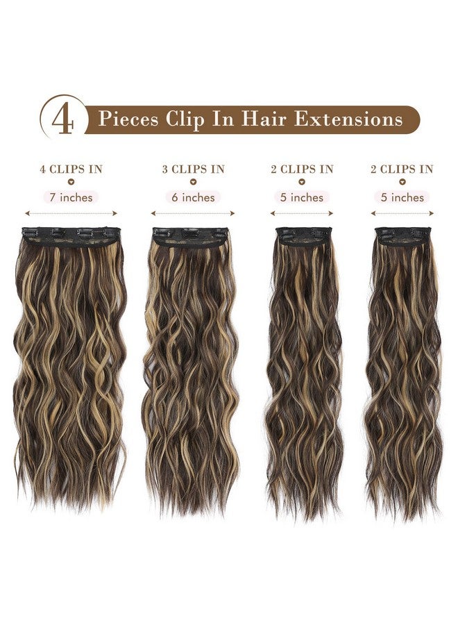 REECHO Hair Extensions, 4Pcs Clip In Hair Extensions He001 Natural Soft Synthetic Hairpieces For Women, Dark Brown With Blonde Highlights - Image 2