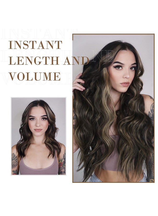 REECHO Hair Extensions, 4Pcs Clip In Hair Extensions He001 Natural Soft Synthetic Hairpieces For Women, Dark Brown With Blonde Highlights - Image 4