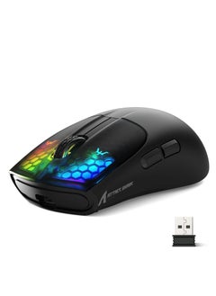 هجوم القرش ماوس ألعاب لاسلكي X5 بثلاثة أوضاع BT 5.1/2.4Ghz/USB-C، خفيف الوزن 49 جرام، مستشعر بصري PAW3212، بطارية قابلة لإعادة الشحن، ماوس قرص العسل RGB LED للكمبيوتر الشخصي/الكمبيوتر اللوحي/سطح المكتب/المكتب/الألعاب  - Image 1